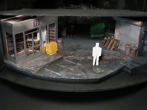 The same model, from above, showing the patio in front of the 7-11.