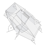 Perspective drawing of several planes in an almost closed-plane object with angles marked.