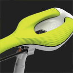 Rendering of the neon green cushion of a bike seat.