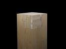 Photograph of bass wood cube model on base with shifted portions of the cube.