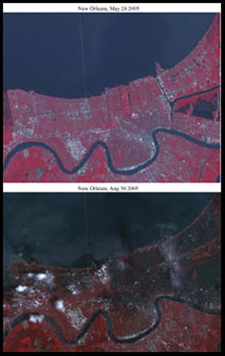 Satellite imagery showing flooding in New Orleans.