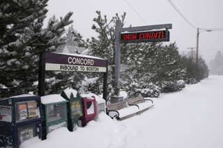 Photograph of Concord commuter rail station in winter.