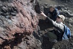 Students examining igneous rocks.