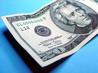 Photo of a US twenty-dollar bill.