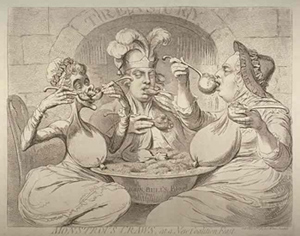 George III, Queen Charlotte, and the Prince of Wales gorging at the public trough.