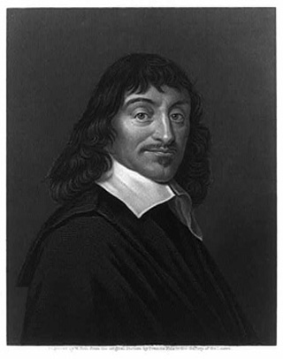Black and white portrait of Rene Descartes.