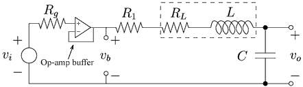 An op-amp buffer forces vb to be equal to vi.