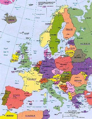 Photograph of a map of Western Europe.