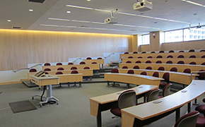 View of the tiered classroom toward the back left side of the room.