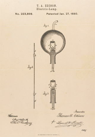 Drawing of the Incandescent Light Bulb by Thomas Edison.