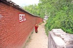 A monk walking.