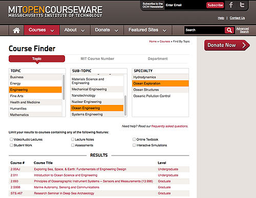 Depiction of the browse by topic feature of the Course Finder.