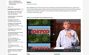 Screenshot of Class 1 on the edX platform. A left navigation menu features section titles. There is an option to play a video, entitled An Introduction from Professor Kochan, in the center of the screen.